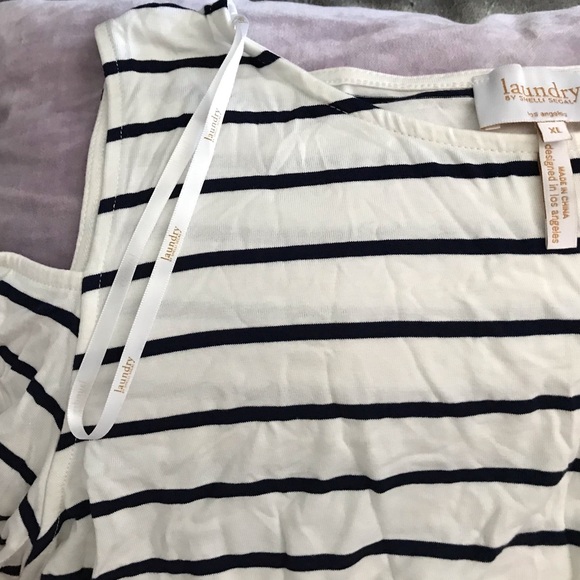 Laundry by Shelli Segal NWT Striped Cloud Dancer Cold Shoulder Top in XL - Picture 5 of 10